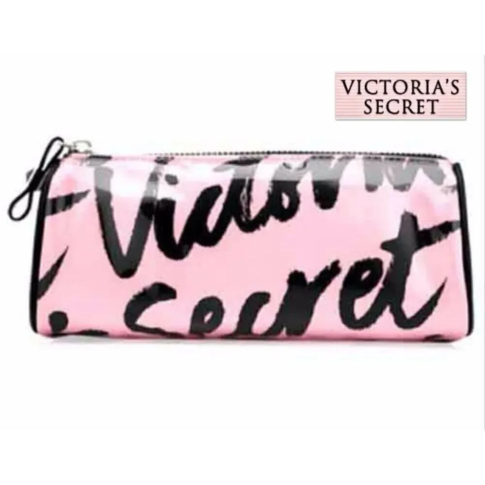Nwt Victoria's Secret Signature Pink White Case Cosmetic Makeup Dots Lined Bag